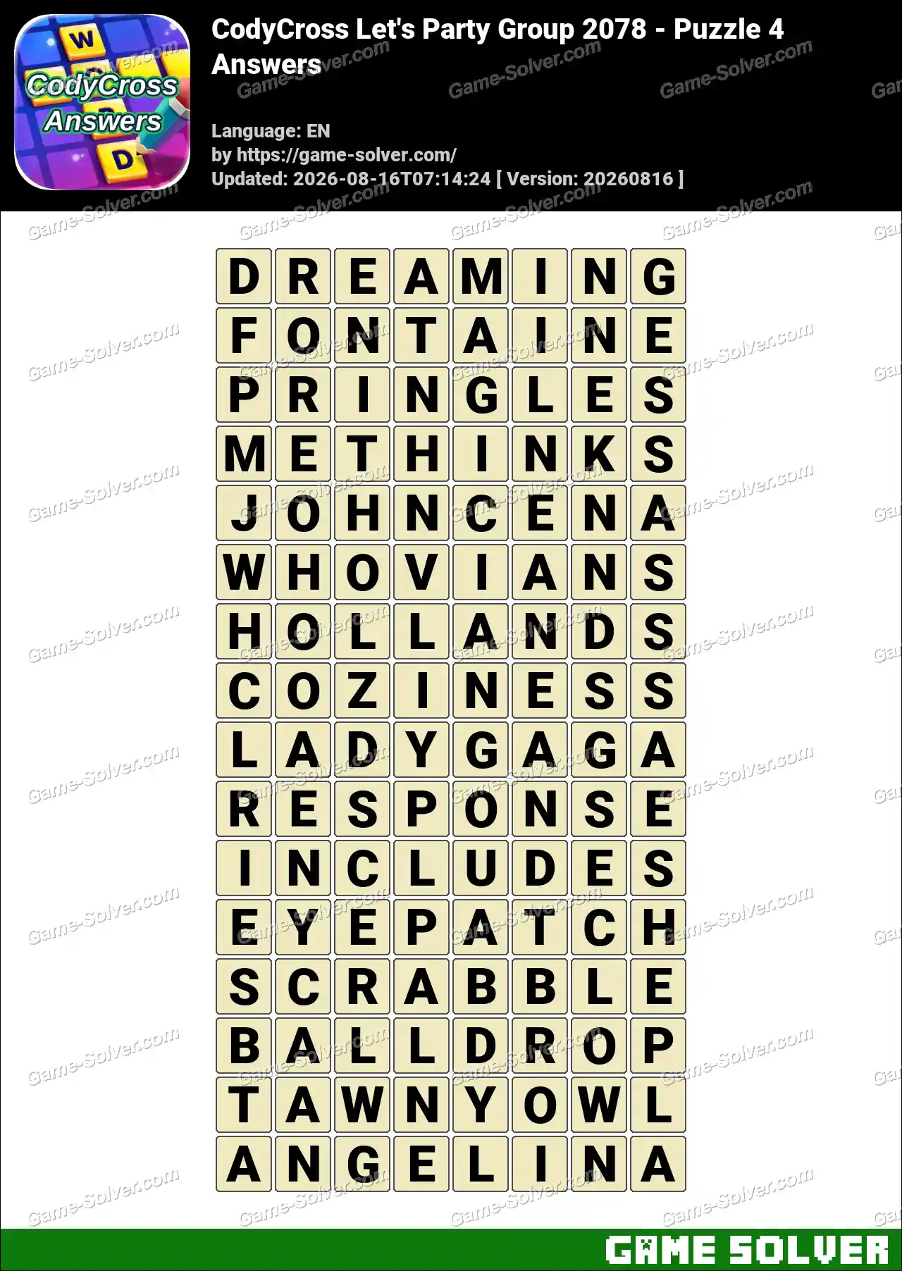 CodyCross Let’s Party Group 2078 – Puzzle 4 Answers
